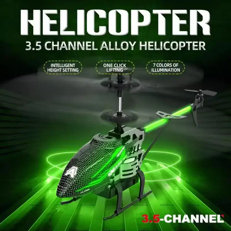 Alloy ABS RC Helicopter: 7 LED Colors (Red/Green), Fixed Height, USB Charge | High-Control Toy