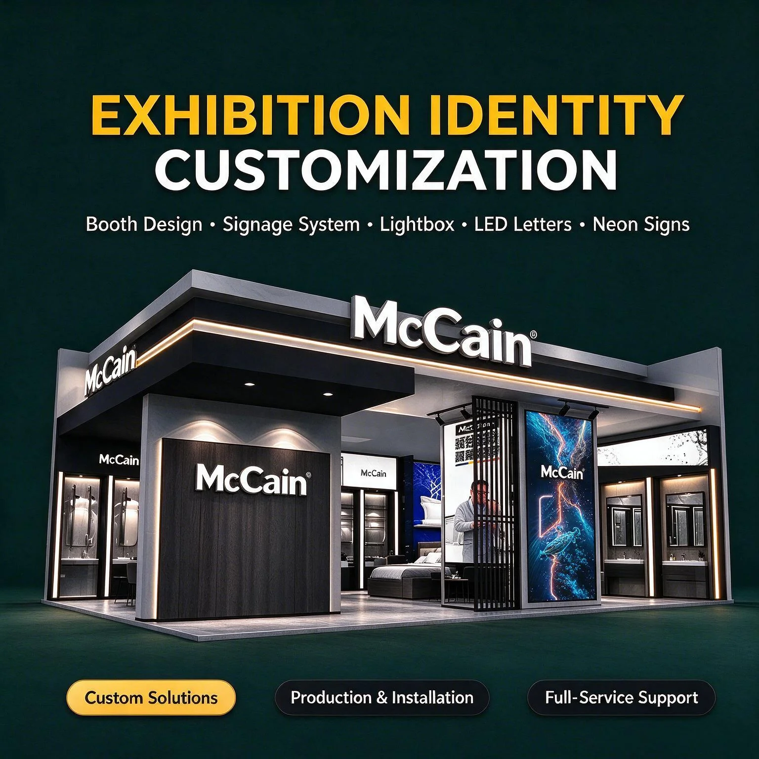 Custom Exhibition Booth Signage 3D LED Letter Signs Round Lightbox LED Poster Screen For Trade Show Hall Logo Signs