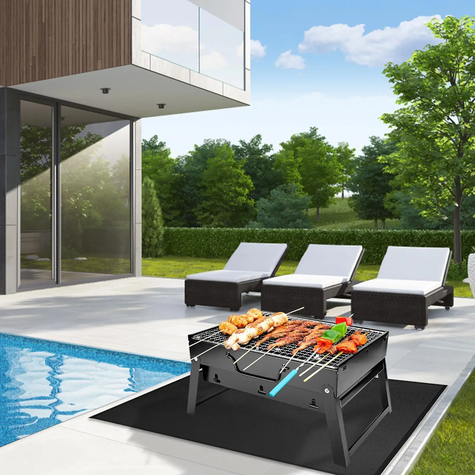 Under Grill Mat for Outdoor Charcoal Gas Grill Smoker Heat Resistant BBQ Fireproof Mat for Outdoor Grilling Easy Cleanup