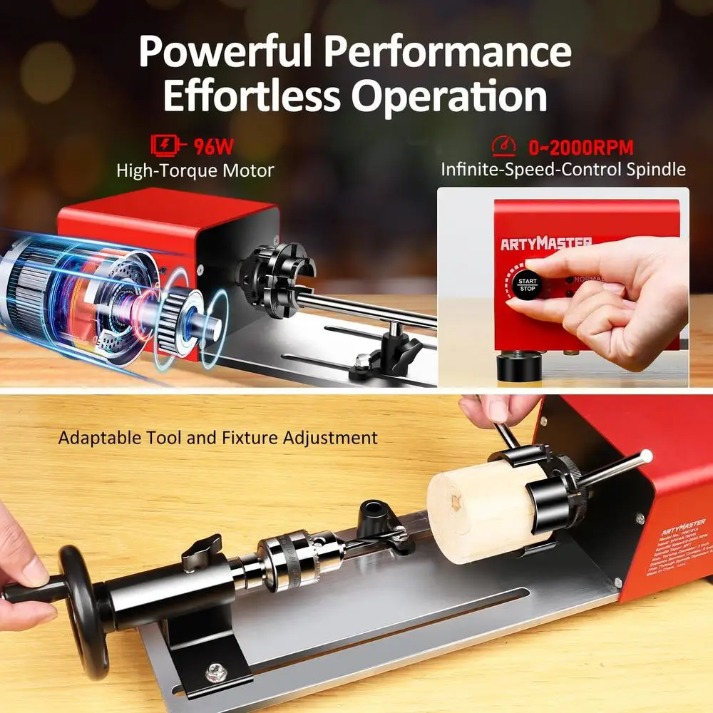 Мини-токарный станок WM101A, 24 В постоянного тока, 96 Вт, токарный станок по дереву, настольный токарный станок, набор инструментов, высокий крутящий момент, прецизионные аксессуары с регулируемой скоростью