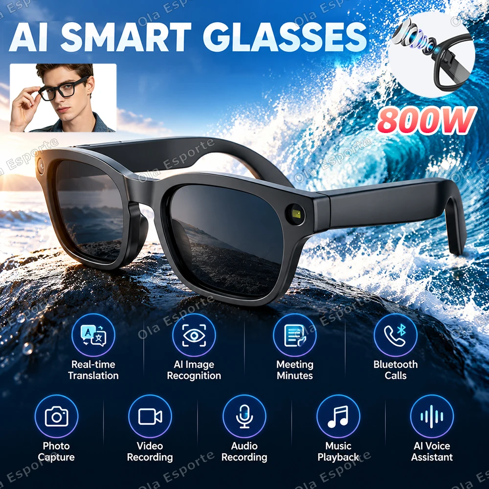 Smart Glasses Camera Video Recording 1080P - 2026年型 4K 8MP スマートグラス、男性用、HDカメラ、言語翻訳機能、ChatGPT対応、Wi-Fi接続、ビデオ録画、Bluetooth通話、音声グラス、女性用、Q01。