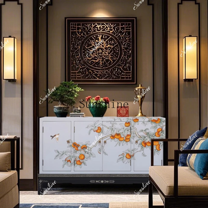hand-painted persimmon Ruyi lacquer entrance foyer fully equipped with solid wood tenon and mortise structure shoe cabinet  FT