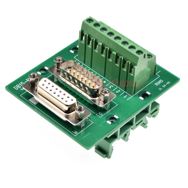 1pcs Db15 Male Female Socket To Terminal Block Adapter Pcb Board D-Sub 15pin Connector Converter Din Rail Mounting