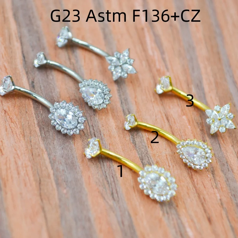

10 шт. украшения для тела-G23 титан Astm F136 CZ пупок пирсинг пупка 14 г штанги с кривой пупка кольца для живота новые