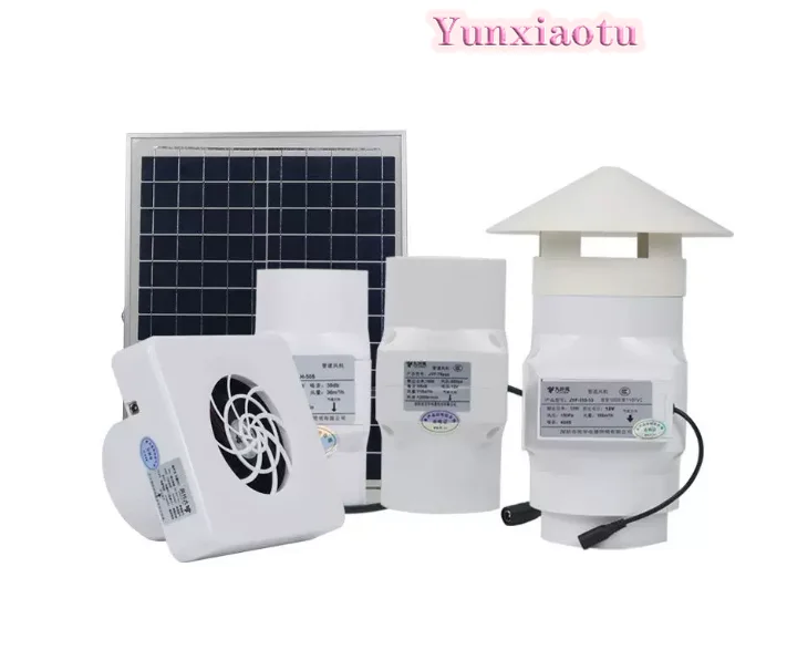 12V Solar Powered Inline Duct Fan, 110mm Pipe Ventilation Extractor Fan for Roof, Greenhouse, RV Camper