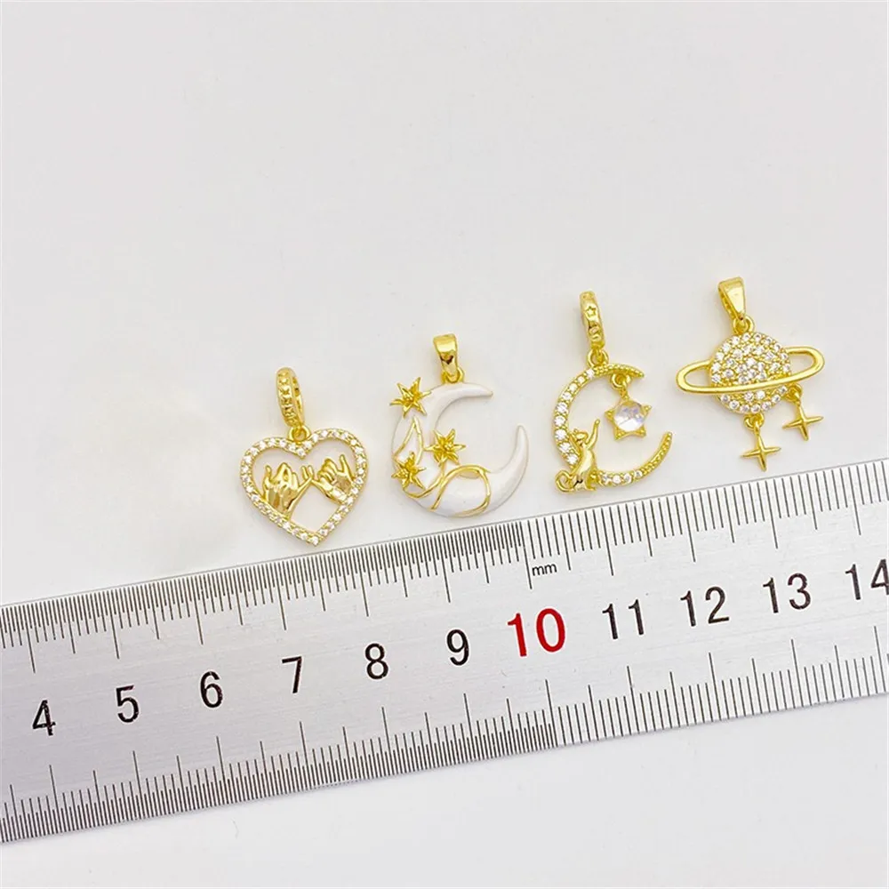 18K Gold Inlaid Zircon Moon Flower Star Pendant Handmade Diy Necklace Jewelry Material Accessories L540