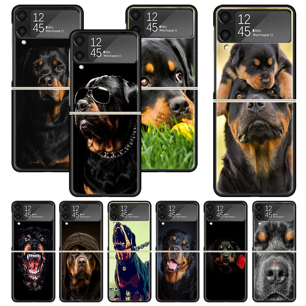 Rottweiler Dog Print Case For Samsung Galaxy Z Flip 3 4 5 5G Black Hard Cell Phone Shell ZFlip3 Flip4 Flip5 Pattern Cover