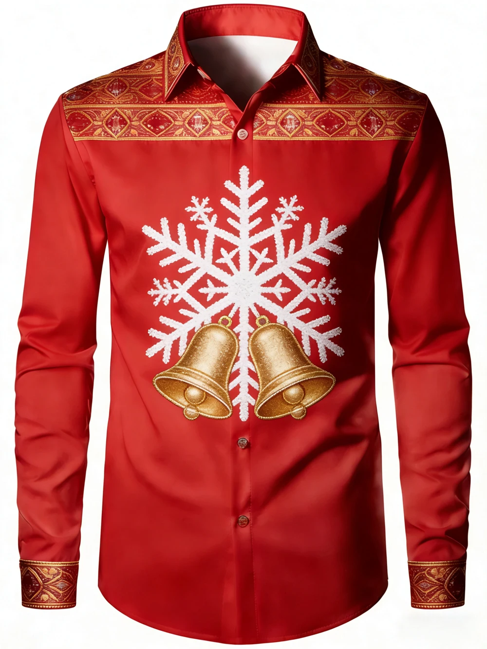 Camisa estampada festiva navideña de lujo ligera para hombre, camisa hawaiana de manga larga con botón de solapa para playa, ropa para fiesta al aire libre para hombre