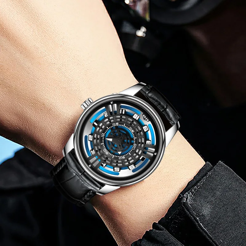 PINDU New Men Automatic Watch 42mm Luxury Mechanical Watch Luminous Waterproof Unique Stylish Design Turning Dial Wristwatches