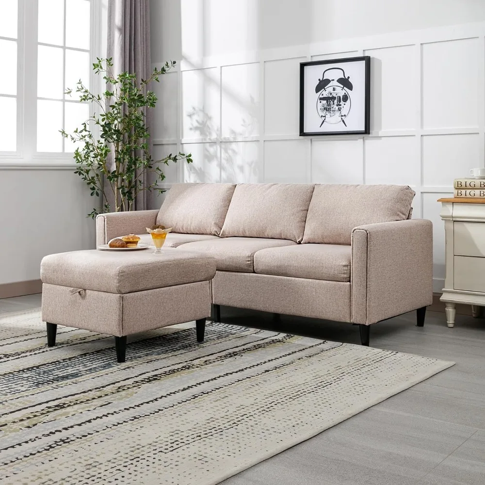 Divano componibile reversibile con Chaise pouf portaoggetti flessibile 3 posti divani a forma di L per soggiorno appartamento