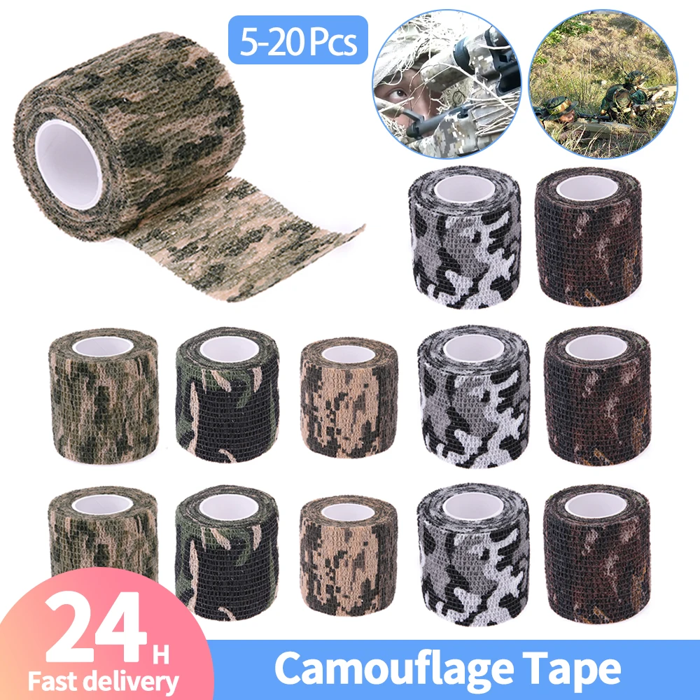 5-20Pcs Camouflage Elastic Wrap Tape Hunt Disguise Elastoplast Self Adhesive Sports Protector Knee Finger Ankle Athletic Bandage