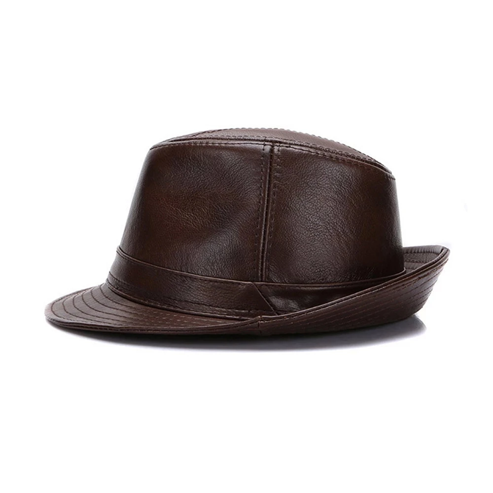 2024 Men Fashion Caps Autumn Winter Warm New Cowboy 100% Real Cowhide Leather Hats Men Real Genuine Cowhide Leather Top Hats