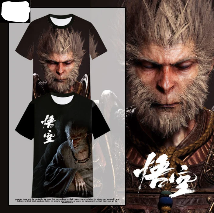 

Newest Role Playing Games Black Myth: Wukong Print T-shirt 3D Fashion Men/Women Short sleeve Crew Neck Tee Top Unisex Streetwear