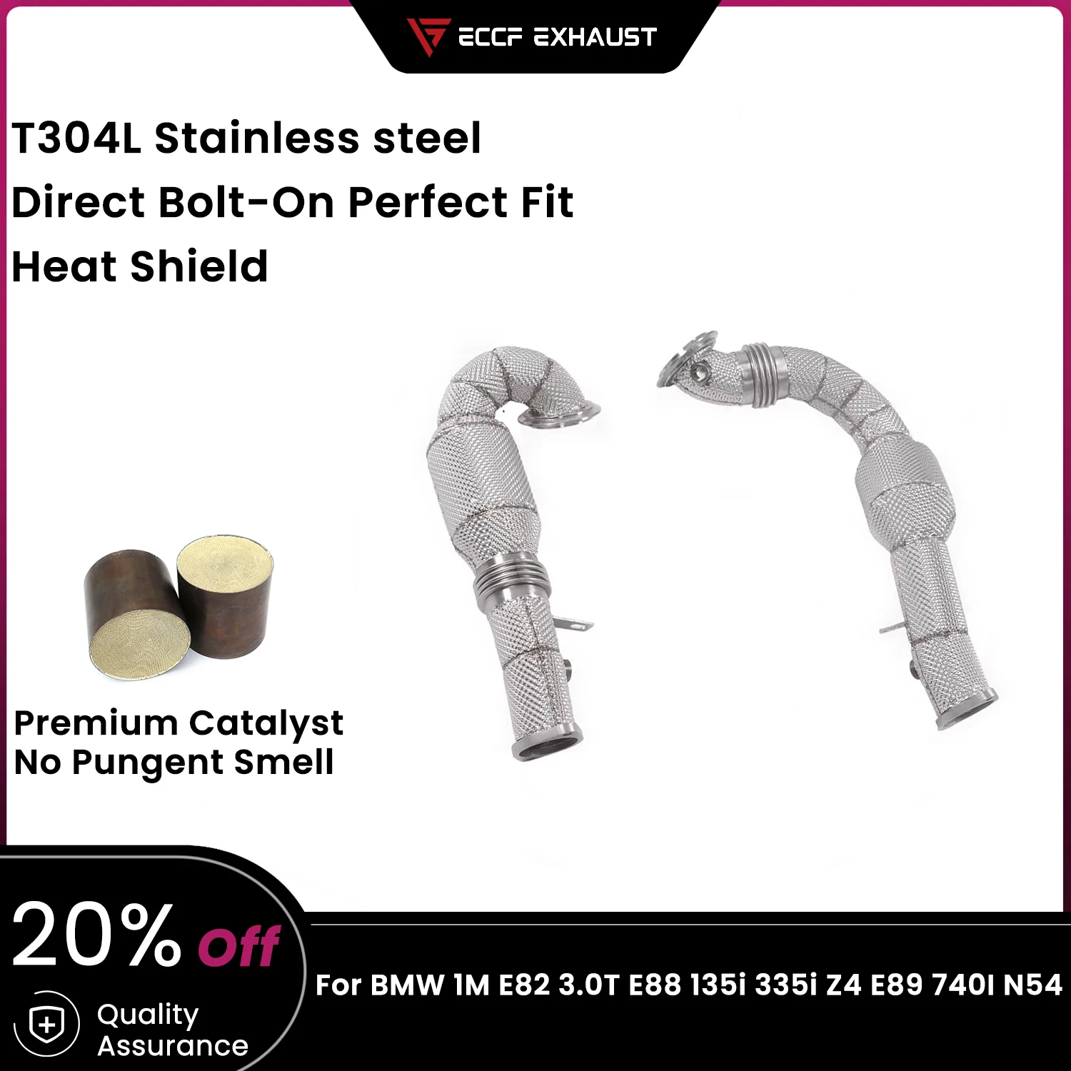 

ECCF Downpipe With Heat Shield For BMW 1M E82 3.0T E88 135i 335i Z4 E89 740I N54 Exhaust Sound High Flow Performance Upgrade