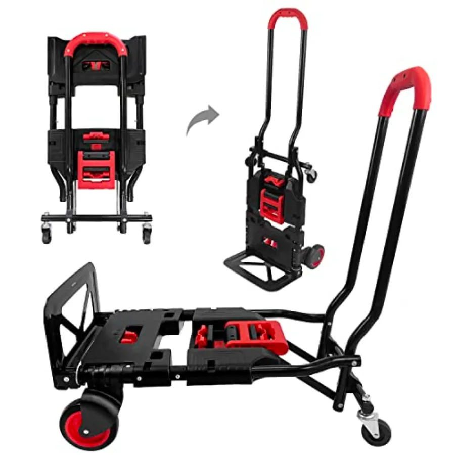 

Folding Hand Truck Portable Dolly Cart with Rubber Wheels and Retractable Handle 2 in 1 Design 330lbs Capacity Foldable Hand Ca