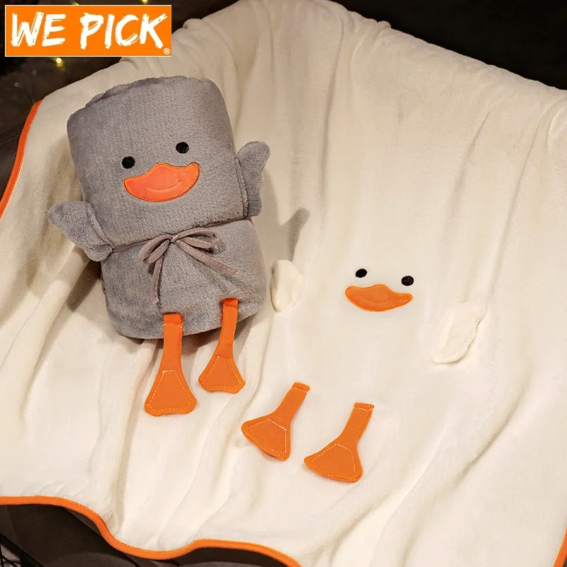 Cartoon Duck Roll Blanket Dual-use Lunch Break Office Nap Air Conditioning Blanket Children Coral Wool Blanket Car Blanket