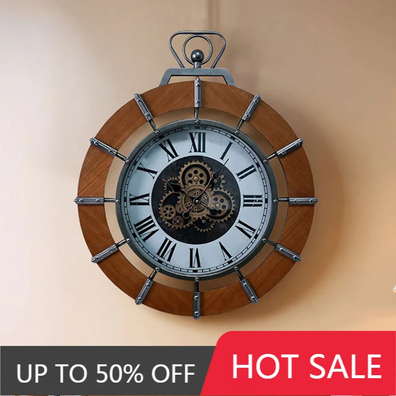 Vintage Wall Clock Living Room Aesthetic Wall Watches Silent Wooden Watches Elegant Large Clocks Luxury Office Decorations