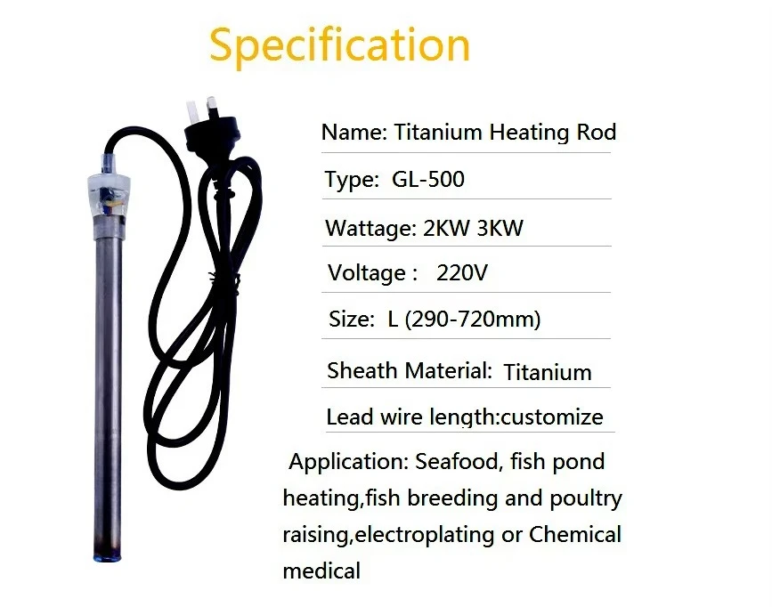 220 Volts 3000 Watts Stainless Steel Diving Titanium Aquarium Heater 500 Watts Seawater Constant Temperature