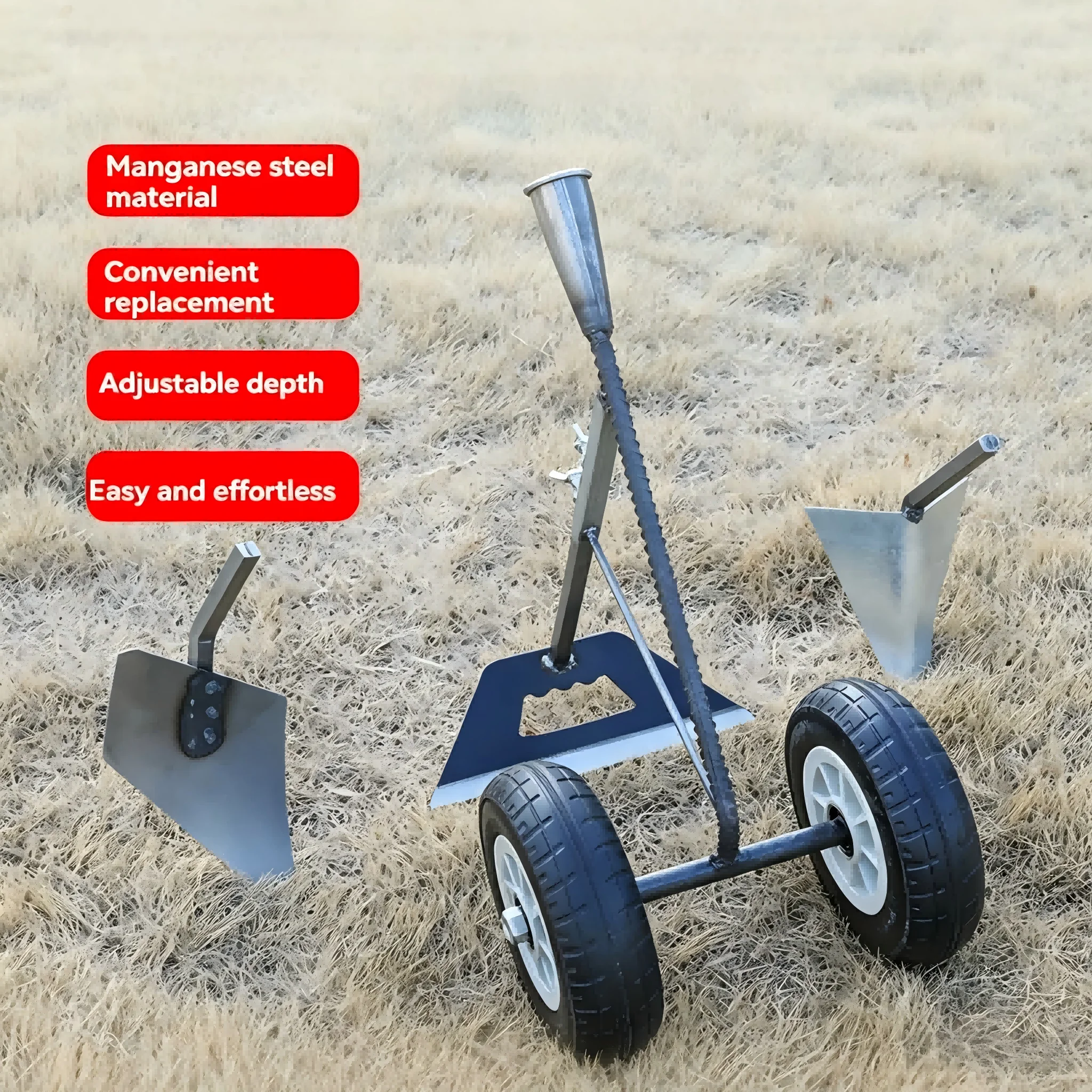 3-in-1 Labor-Saving Two-Wheel Hand Push Plow Manganese Steel Manual Farm Hoe for Ditching Ridging Weeding And Soil Turning