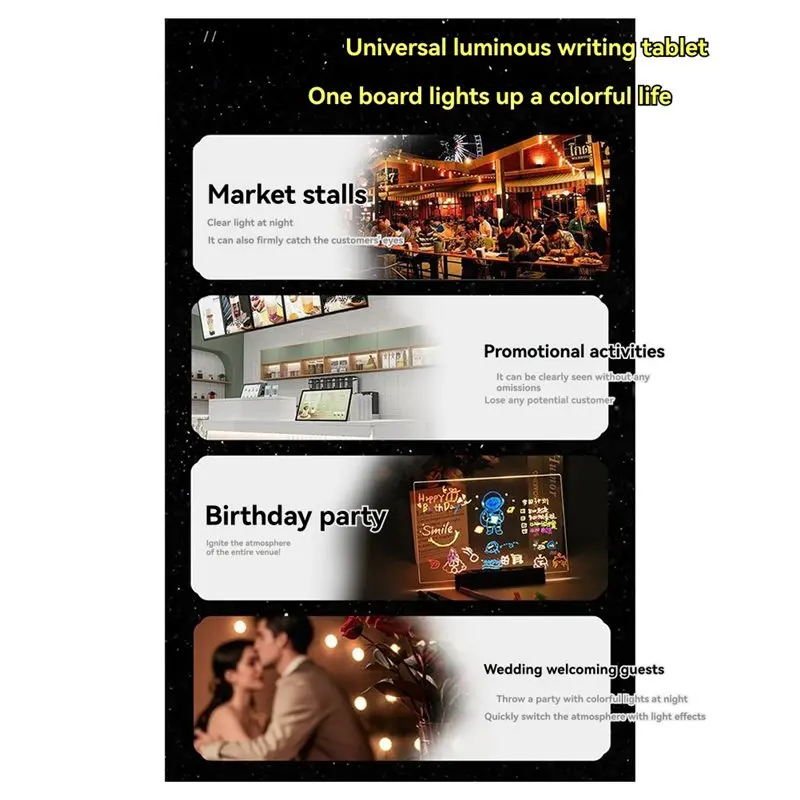 لوحة ملاحظات LED بإضاءة ليلية لوحة رسم أكريليك مع علامة رسالة للمكتب والمدرسة والمنزل B
