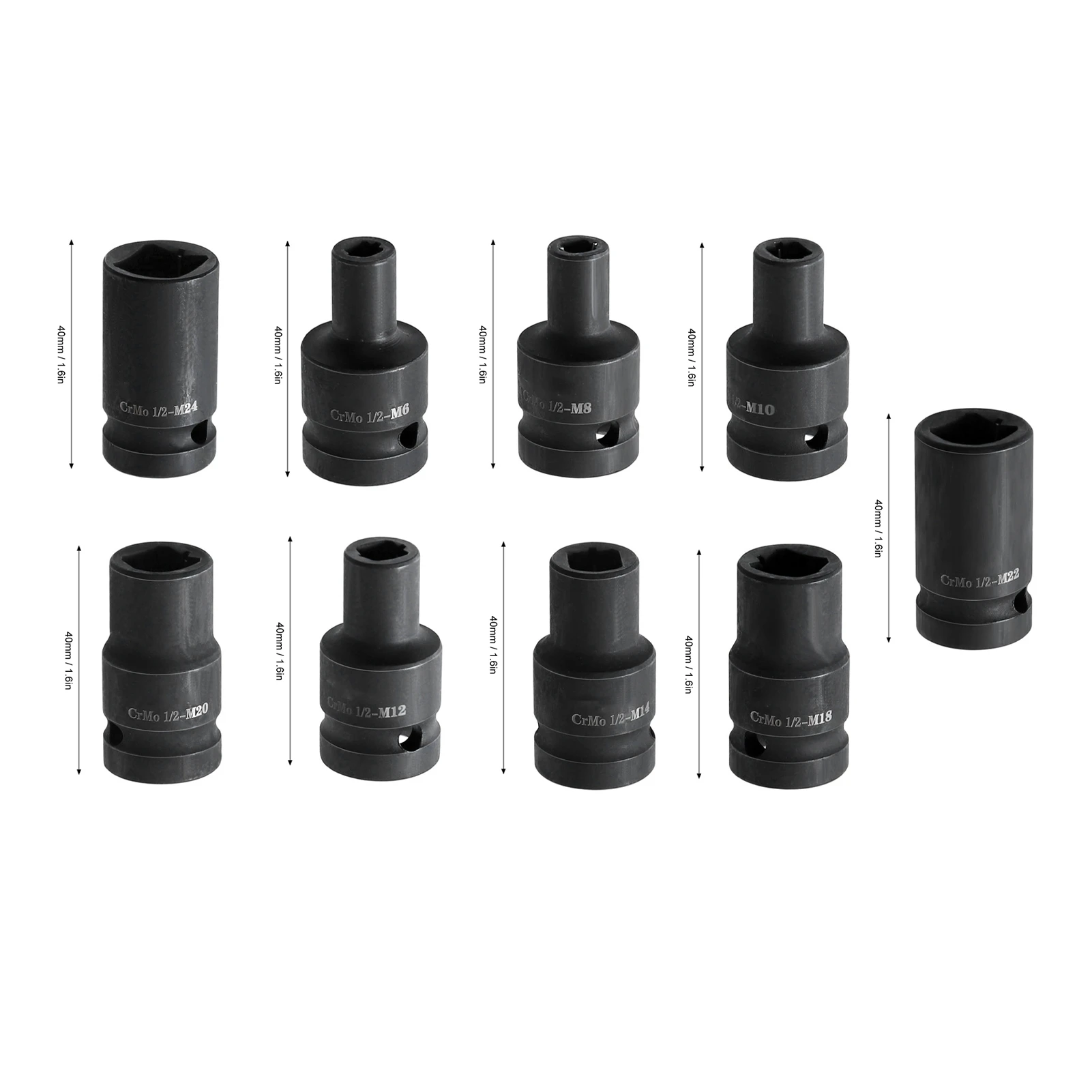 9 Pieces 1/2 Inch Tap Socket Tap Sockets Cr Molybdenum Steel 1/2 Inch Drive  Socket Set for Electric Pneumatic Hand Wrench