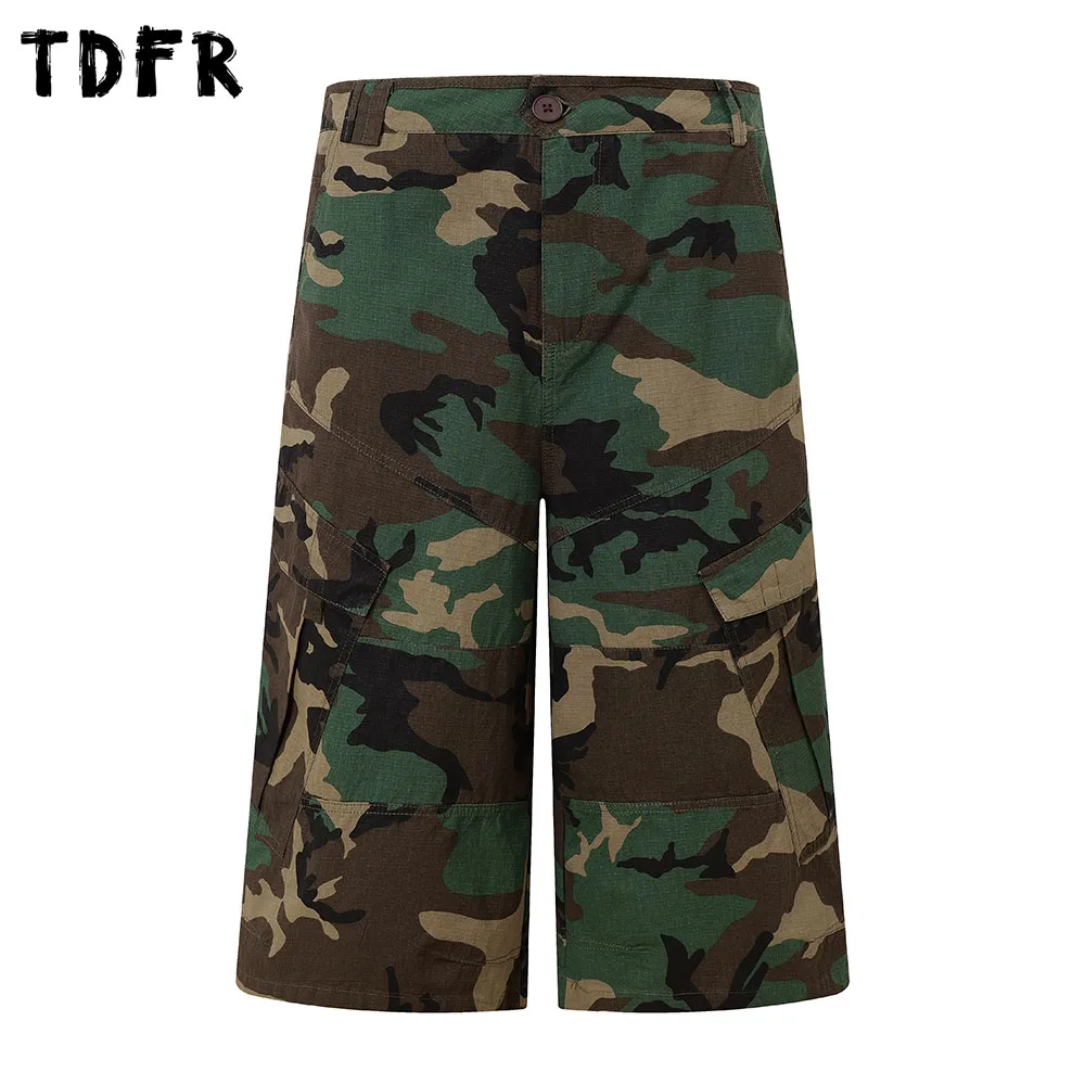 빅 포켓 카모플라쥬 카고 반바지 남성 여름 사파리 스타일 작업복 배기 와이드 레그 버뮤다 카프리 팬츠 남성용