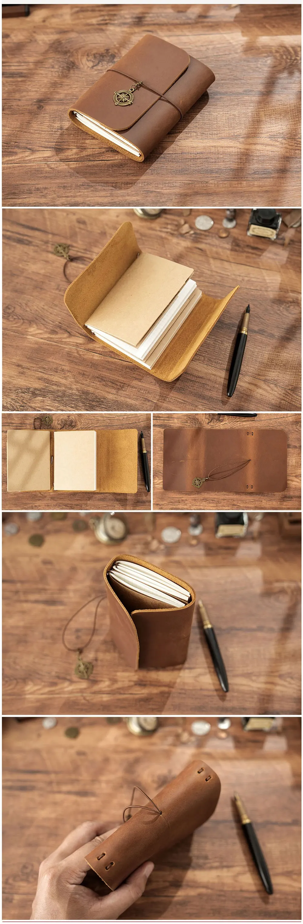 A5 Three Fold Journal Real Leather Notebook Refillable Vintage Style Diary Traveler Note Books Back to School Gift