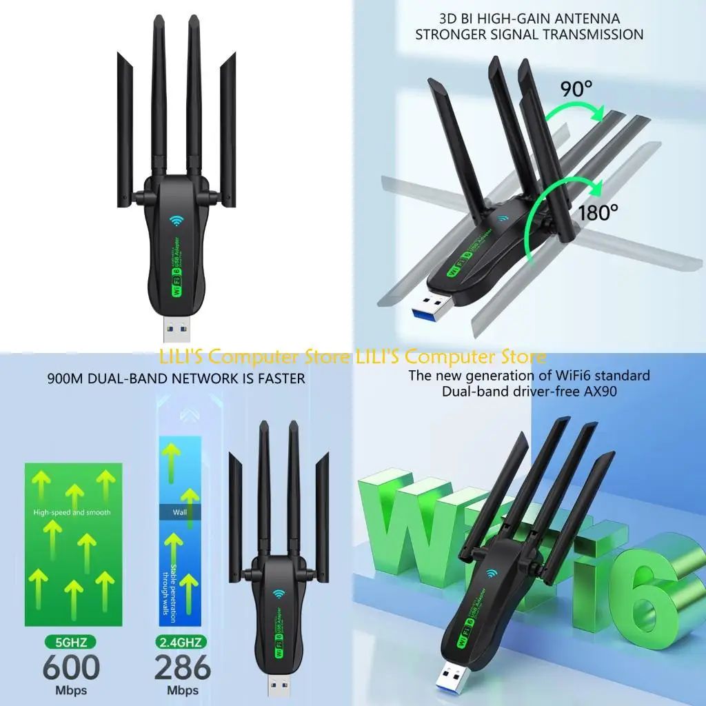 

A52B AX900 WiFi 6 USB3.0 Networking Adapters 2.4GHz 5GHz Auto Switching Stable Connection