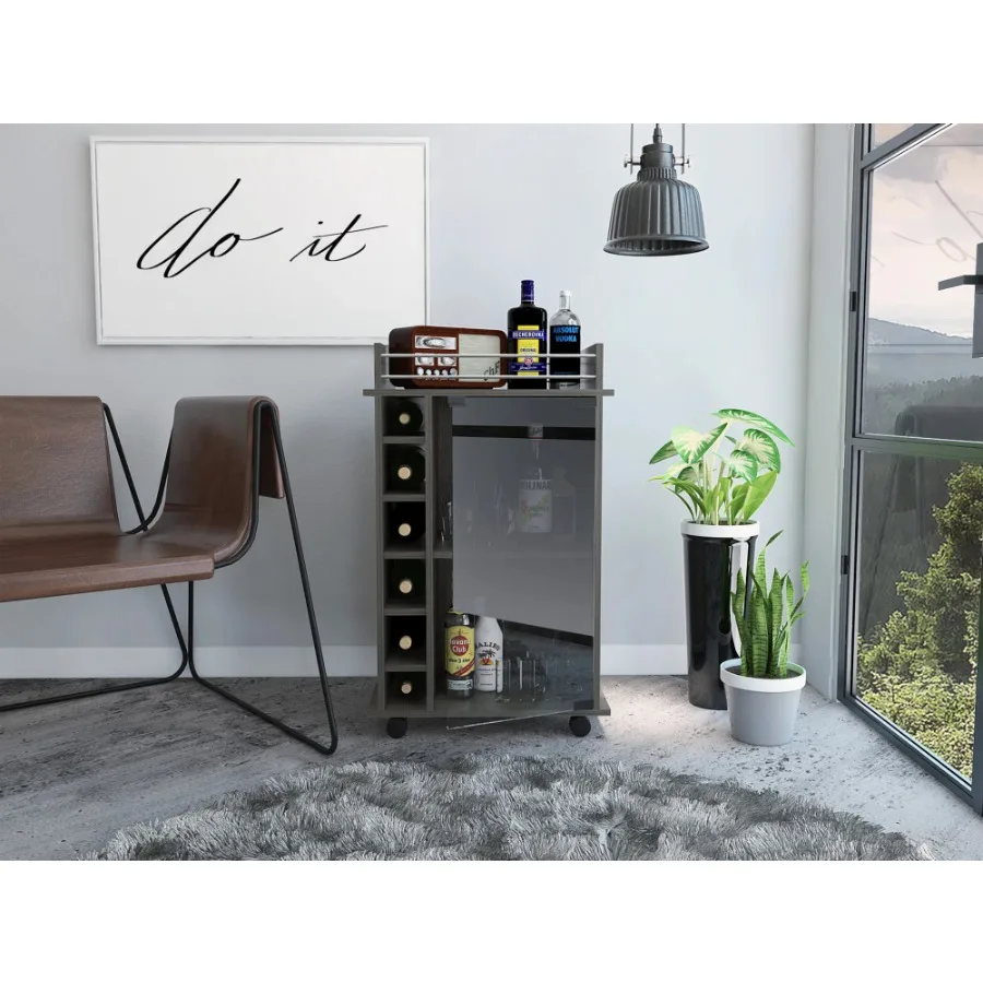 

Two-Shelf Espresso Dukat Bar Cart with Wine Rack and Casters