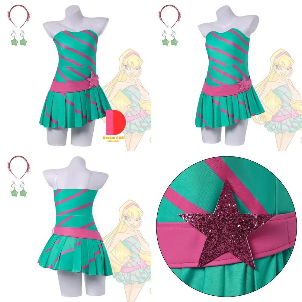 

Popular Anime Character Cosplay Costume Anime Stella Sexy Green Striped Dress Cute Role Play for Women Comic Con Halloween Party