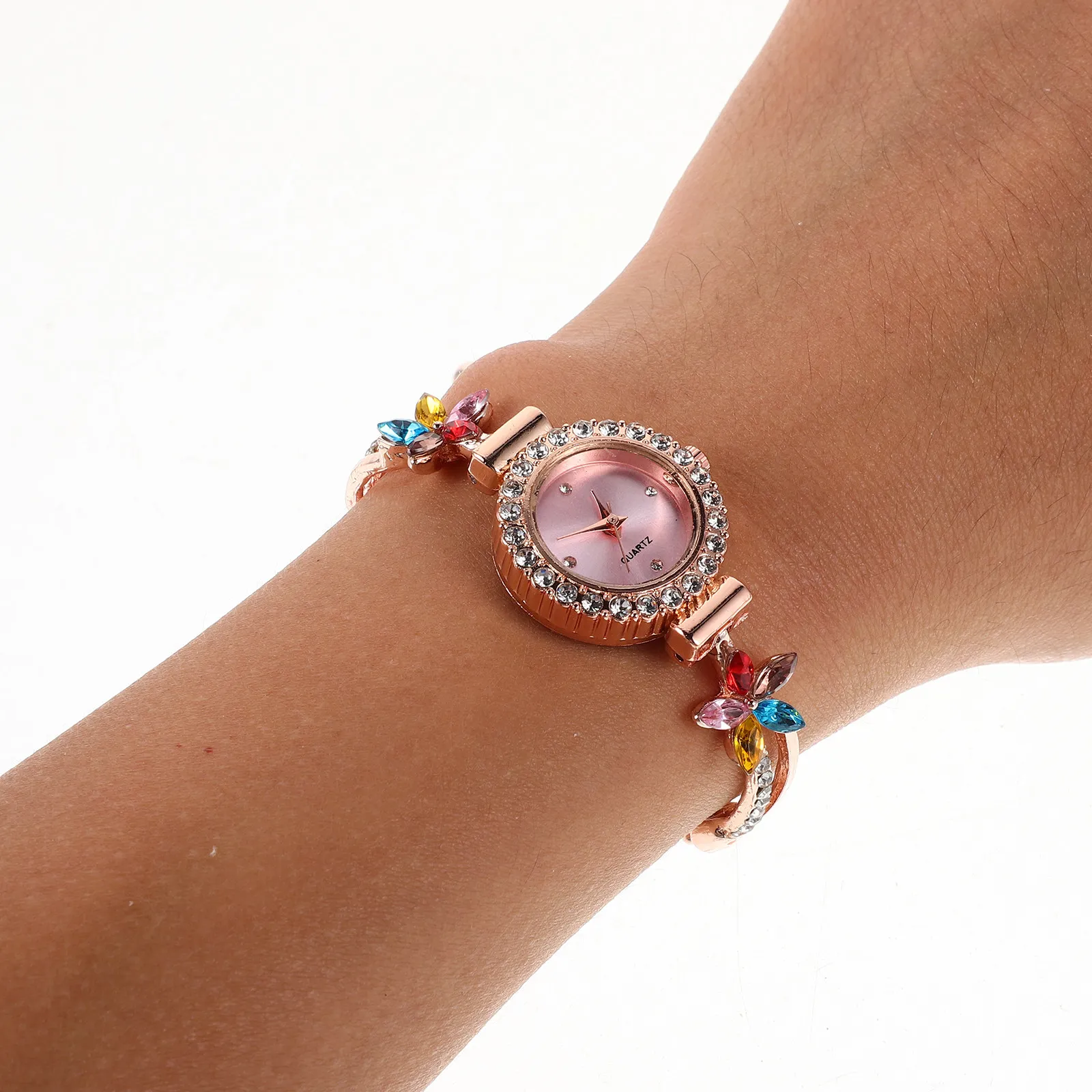 Women's Floral Rhinestone Bracelet Watch Elegant Lightweight Quartz Stylish Dress Watch Casual Work Small Wrist