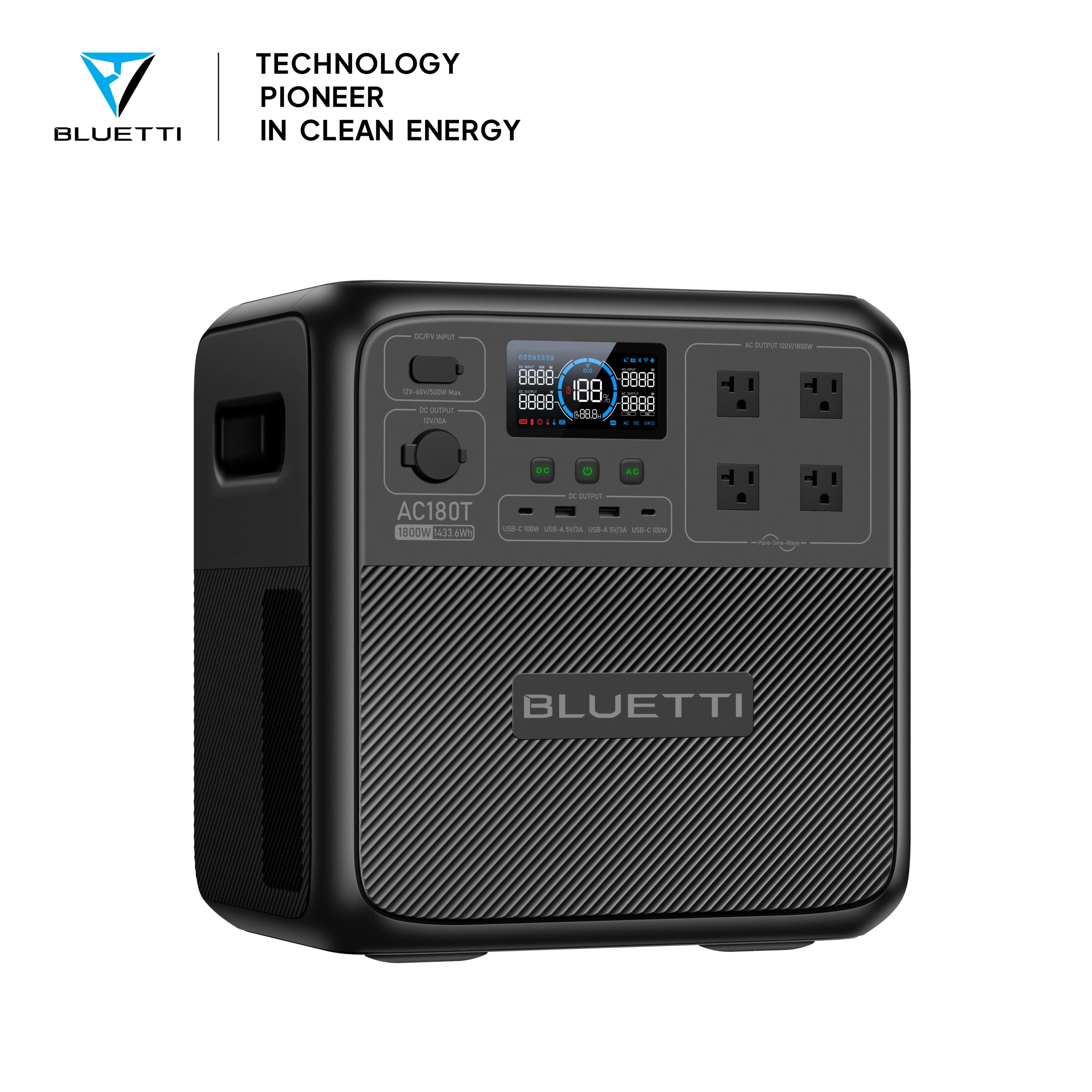 BLUETTI AC180T Portable Power Station, 1432Wh LiFePO4 Battery Backup 1800W AC Outlets, Hot Swappable Solar Generator for Camping