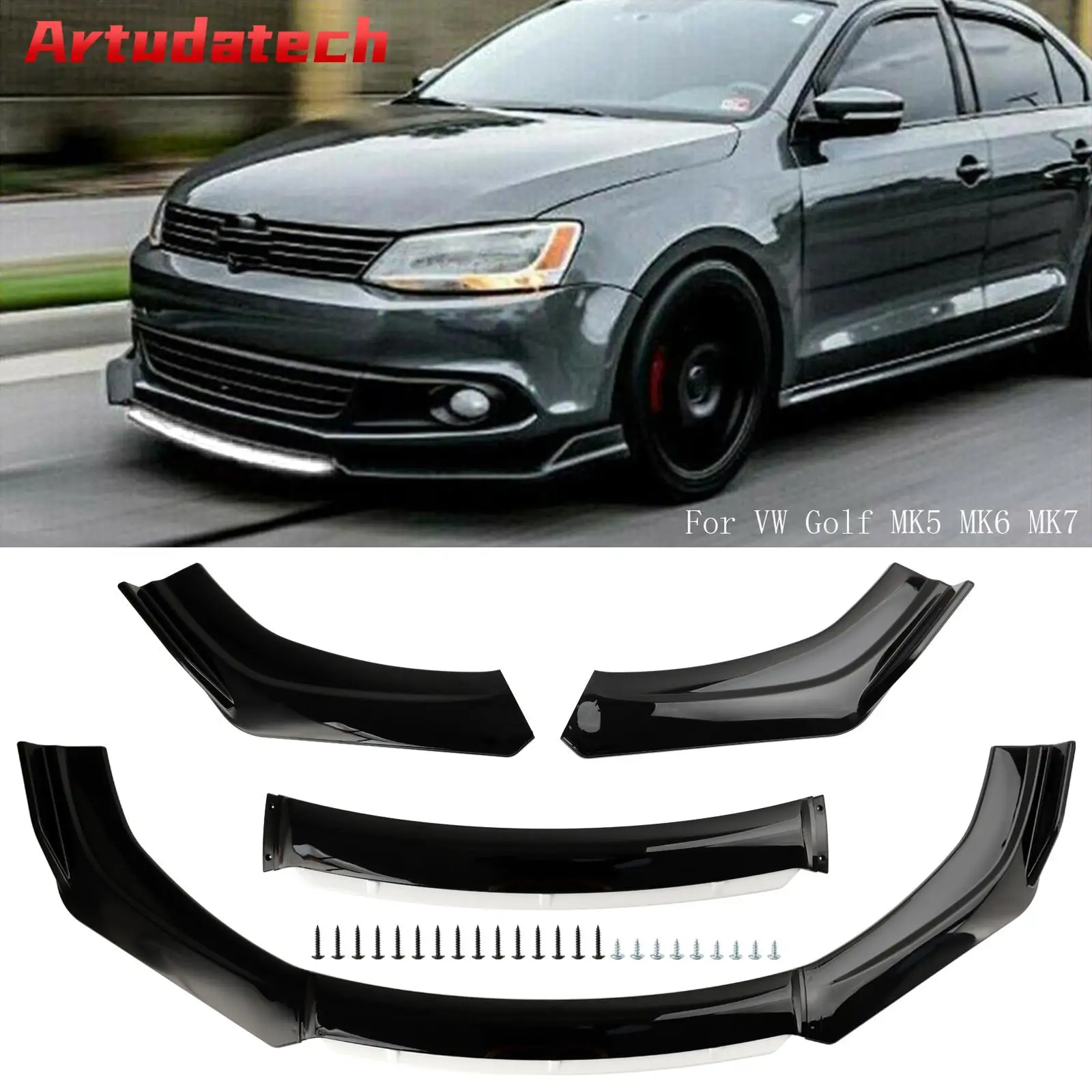 Artudatech Universal Car Front Bumper Lip Body Kit Splitter Diffuser Protector Black White