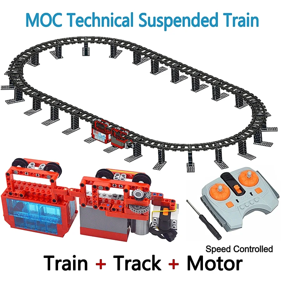 MOC Building Blocks with PF Kit Plastic Monorail Tracks City RC Technical Suspended Train Model Assembly Bricks Creative Kid Toy