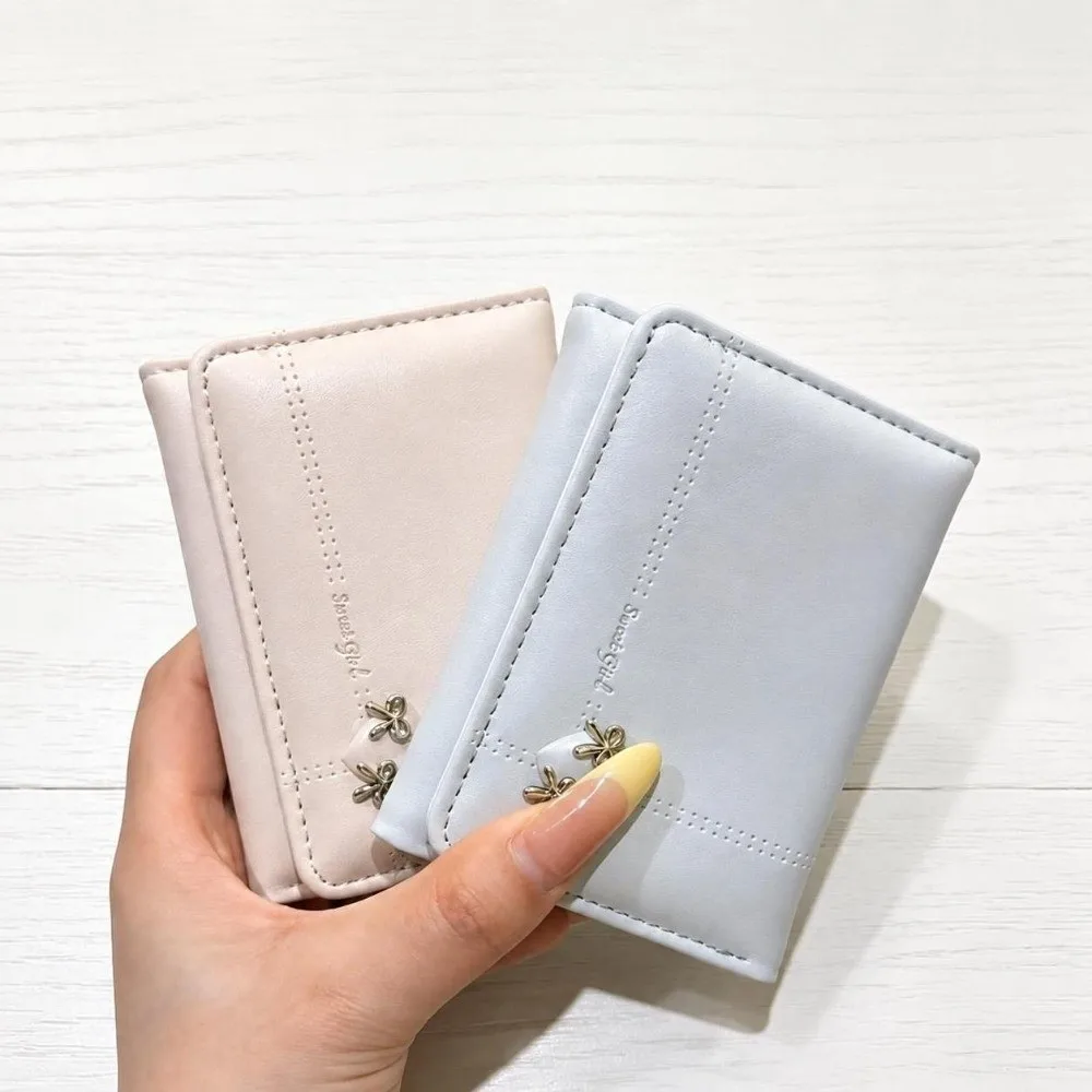 Simple Large Capacity Love Bow Wallet Foldable Multi-card Slot Tri-fold Short Wallet PU Leather Compact Card Holder Daily Use