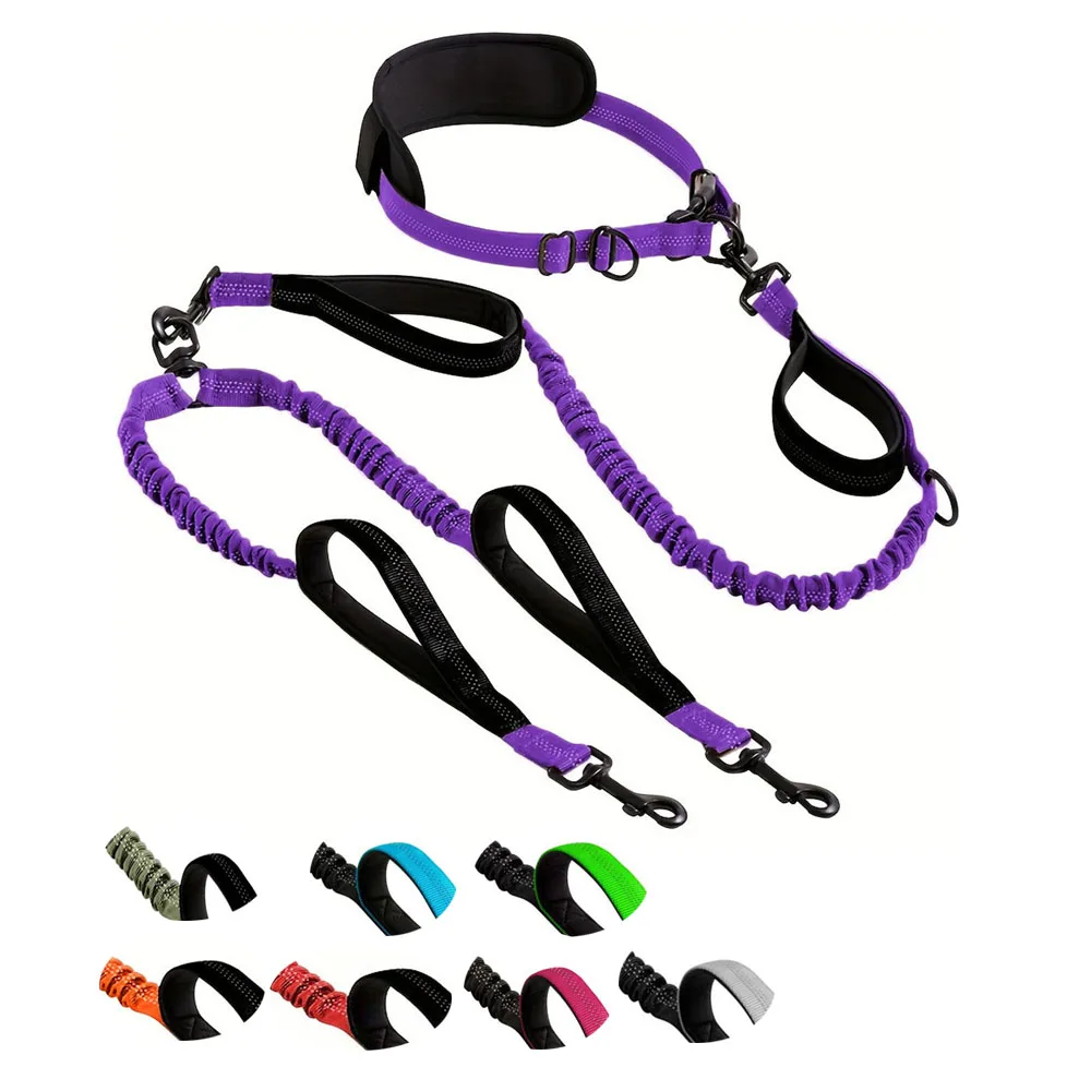 

Two Dog Leash with Waist Belt Padded Handles Double Dogs Collar Leashes For Small Medium Large Dogs Jogging Running Walking