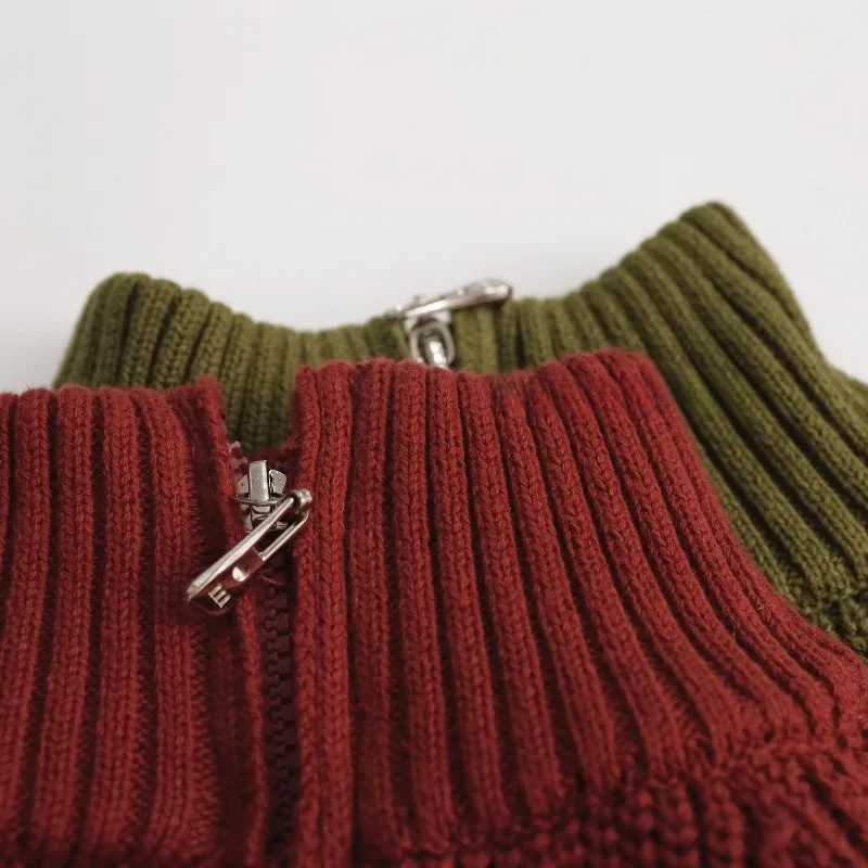 Zip-Front Turtleneck Kids Sweater, Loose Warm Knit Top for Autumn Winter, Solid Color Cardigan for Boys & Girls 1-6T