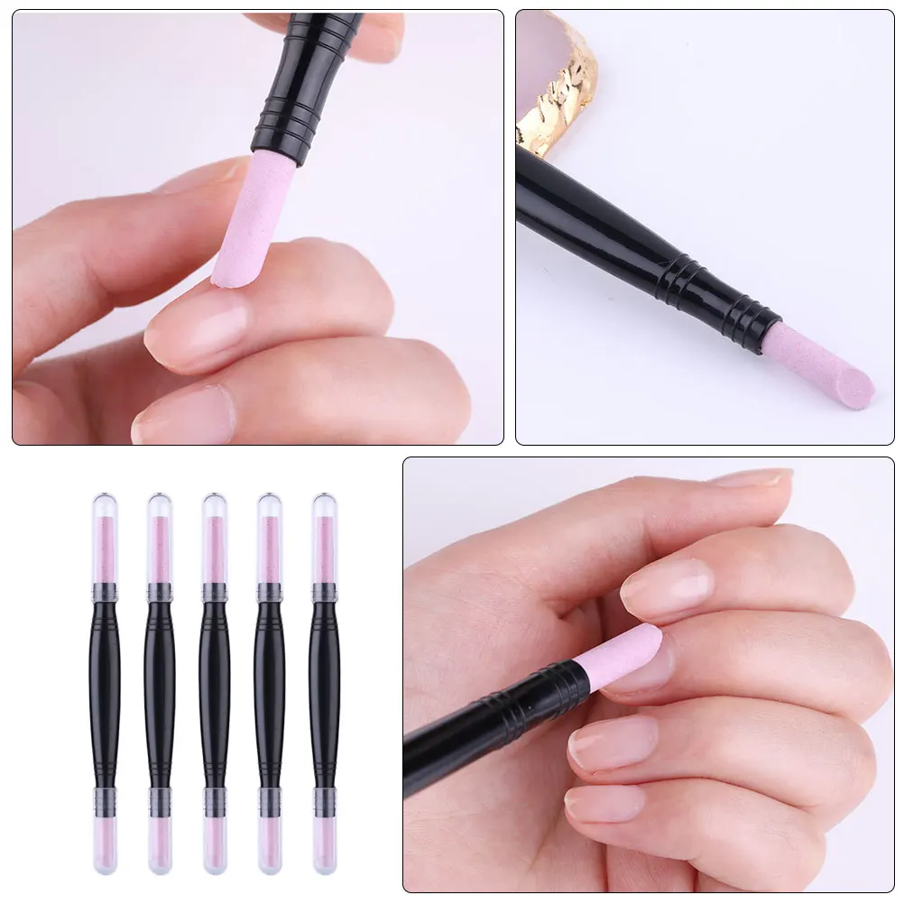 

5 Pcs Double Headed Quartz Pen Nail File Pumice Stone Cuticle Remover Manicure Trimmer Gel Drill Bit Polishing Tools
