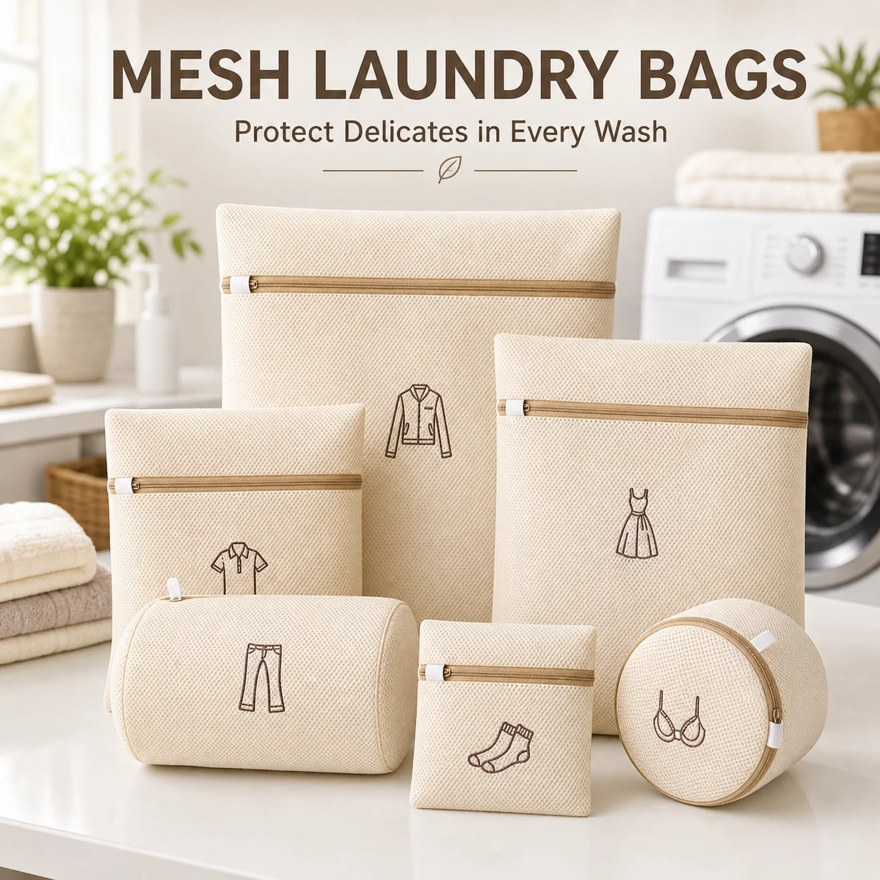 6PCS Laundry Bag Set Double Layered Multi-purpose Laundry Bag Thickened Zipper Design