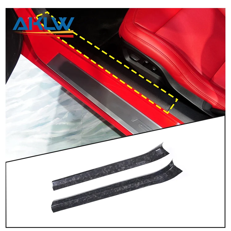 Real Carbon Fiber Rear Door Sill Trim Panel Cover for 2014-2019 Chevrolet Corvette C7 Interior Accessories
