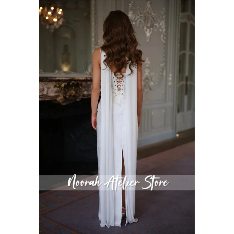 Customized White Two-piece Floral Wedding Dress Straight Lace-up Back vestidos de novia Spaghetti Strap Floor-Length Forma