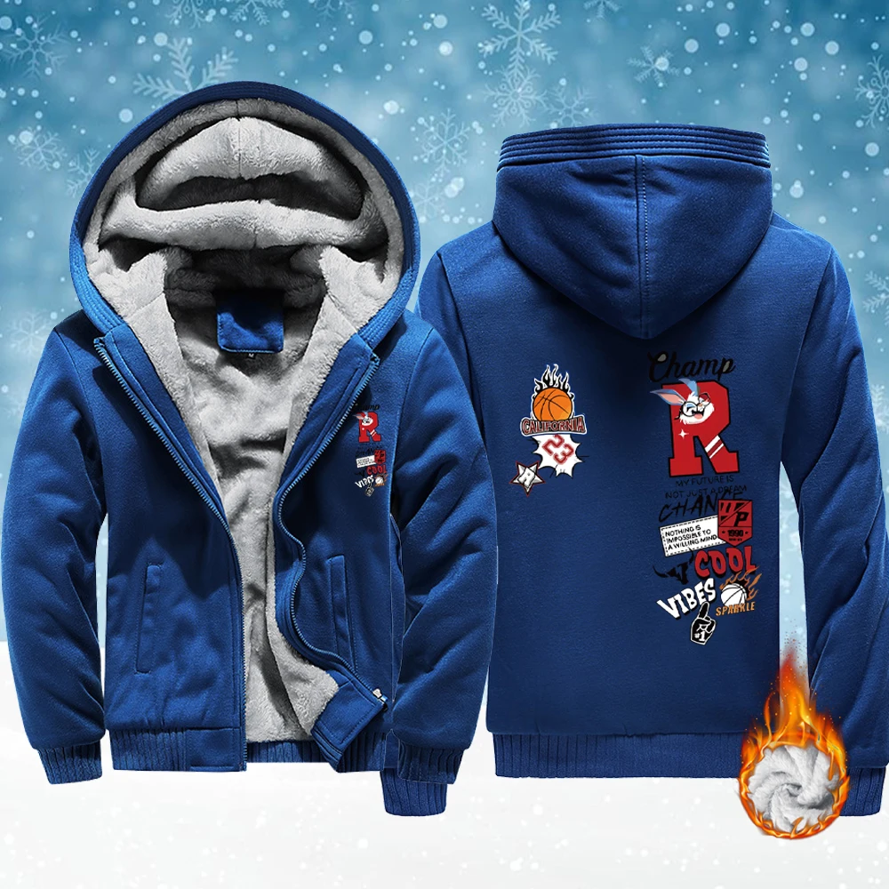 

California Letter Creative Jersey Pattern New Fashion Top Male Fleece Basics Jacket Winter Zip-Up Veste Thicken Warm Streetwear