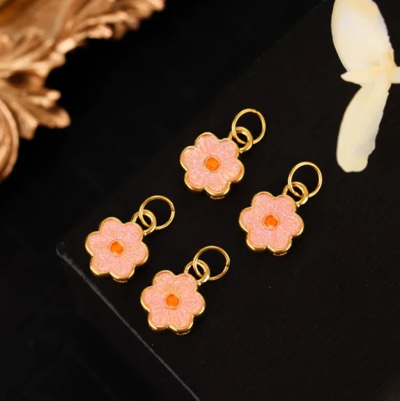 18k gold flower pendants small charms au750 jewelry components