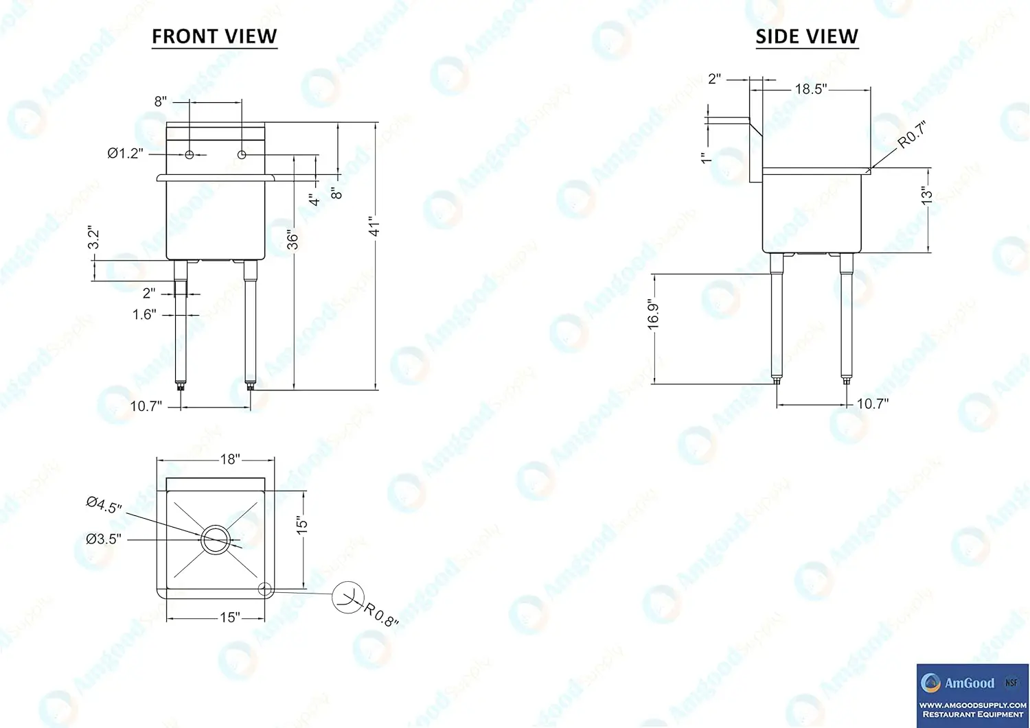 304 Stainless Steel | Restaurant, Kitchen, Laundry, Garage | NSF (Bowl Size: 15" x 15" + Faucet)