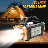 High Power Led Flashlights Solar Battery Lantern Portable Work Light USB Charging Hub Rechargeable Lamp with Cob  4 Lighting Mod