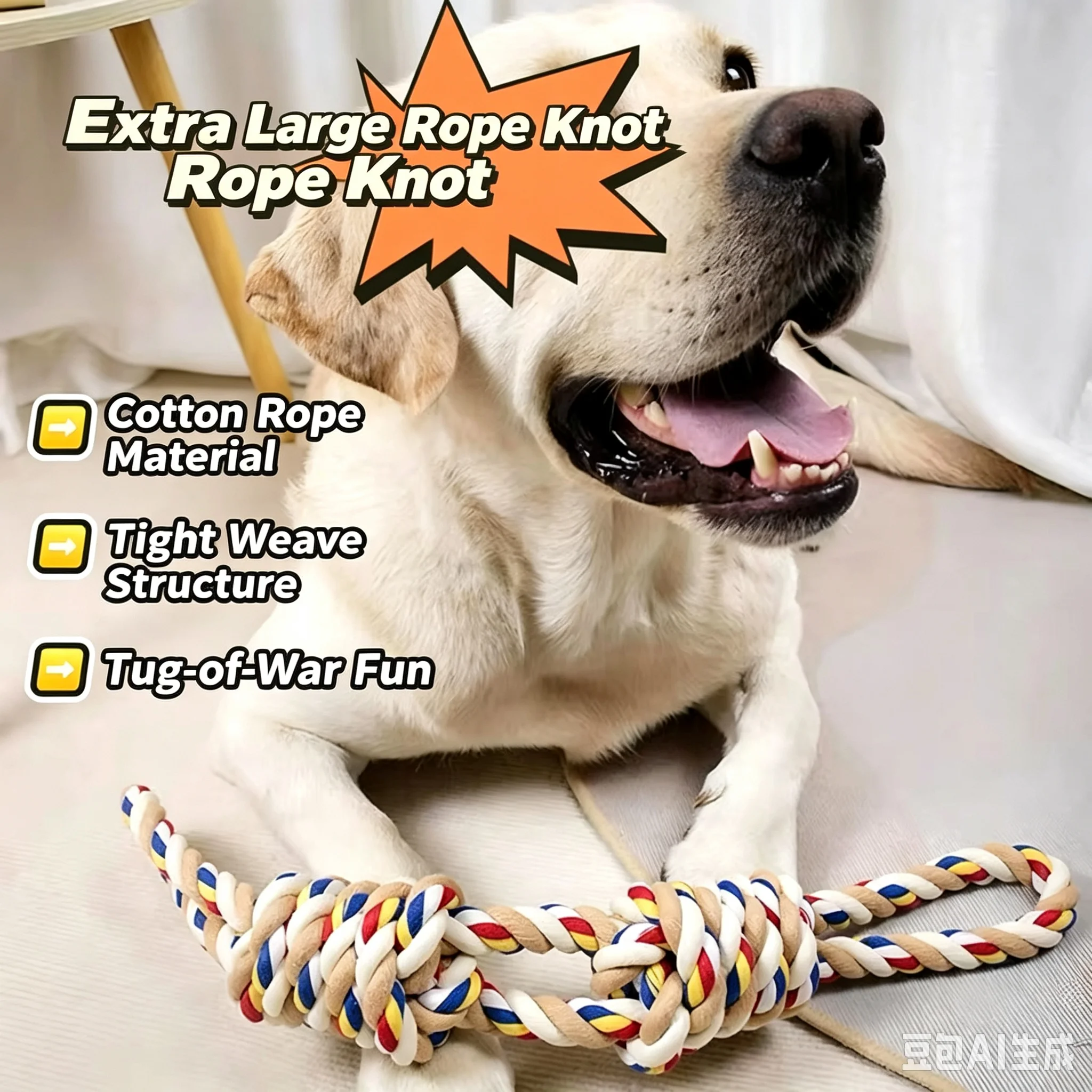 Dog Tug-of-War Toy for Golden Retrievers, Durable and Chew-Resistant, Extra-Large Knot Rope for Medium and Large Dogs