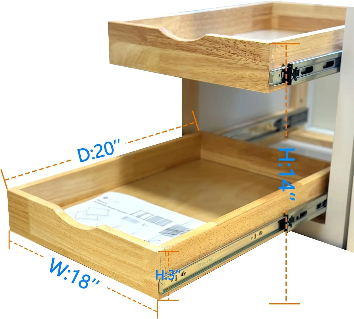 

Soft Close Double Layer Cabinet Drawer Wood Pull Out Tray Drawer Box Kitchen Cabinet Organizer Cabinet Slide Out Shelf(18''