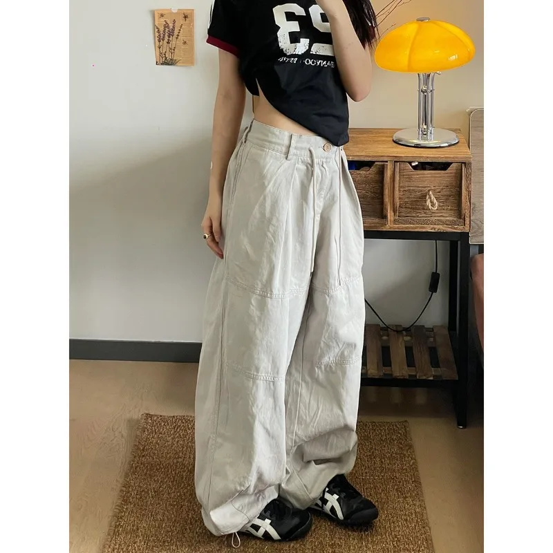 

2026 New Spring and Autumn Loose Wide Leg Skinny Drawstring American Casual Trend Men's and Women's Casual Sports Tooling Pants