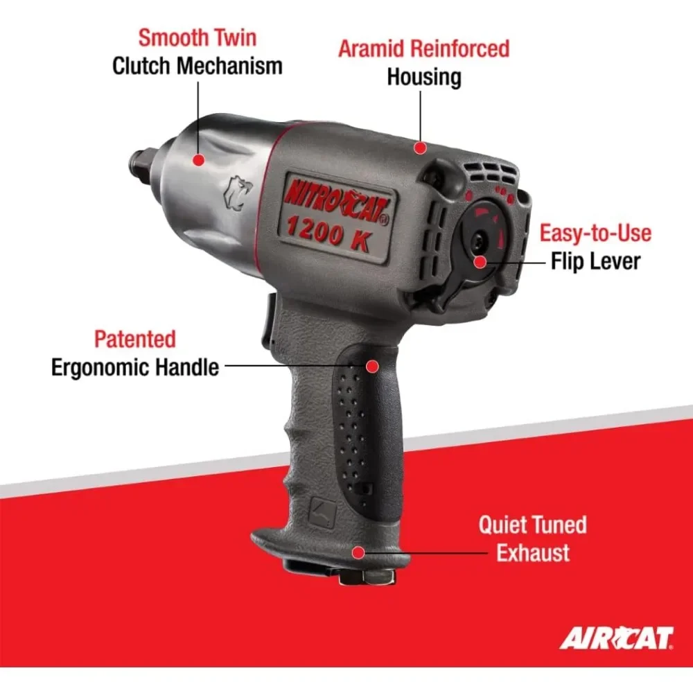 AIRCAT Pneumatic Tools 1200-K 1/2-Inch Nitrocat Composite Twin Clutch Impact Wrench 1295ft-lbs