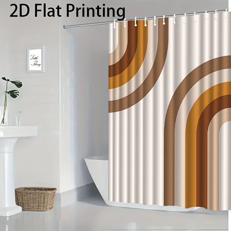

Modern Geometric Arch Stripe Shower Curtain Waterproof Bathroom Curtain Beige Brown Neutral Home Decor 180x200cm